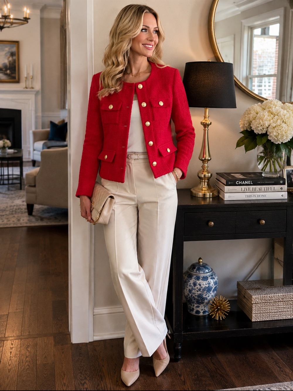 Women's J.Crew Red Tweed Blazer Jacket, Size 00, Gold Buttons